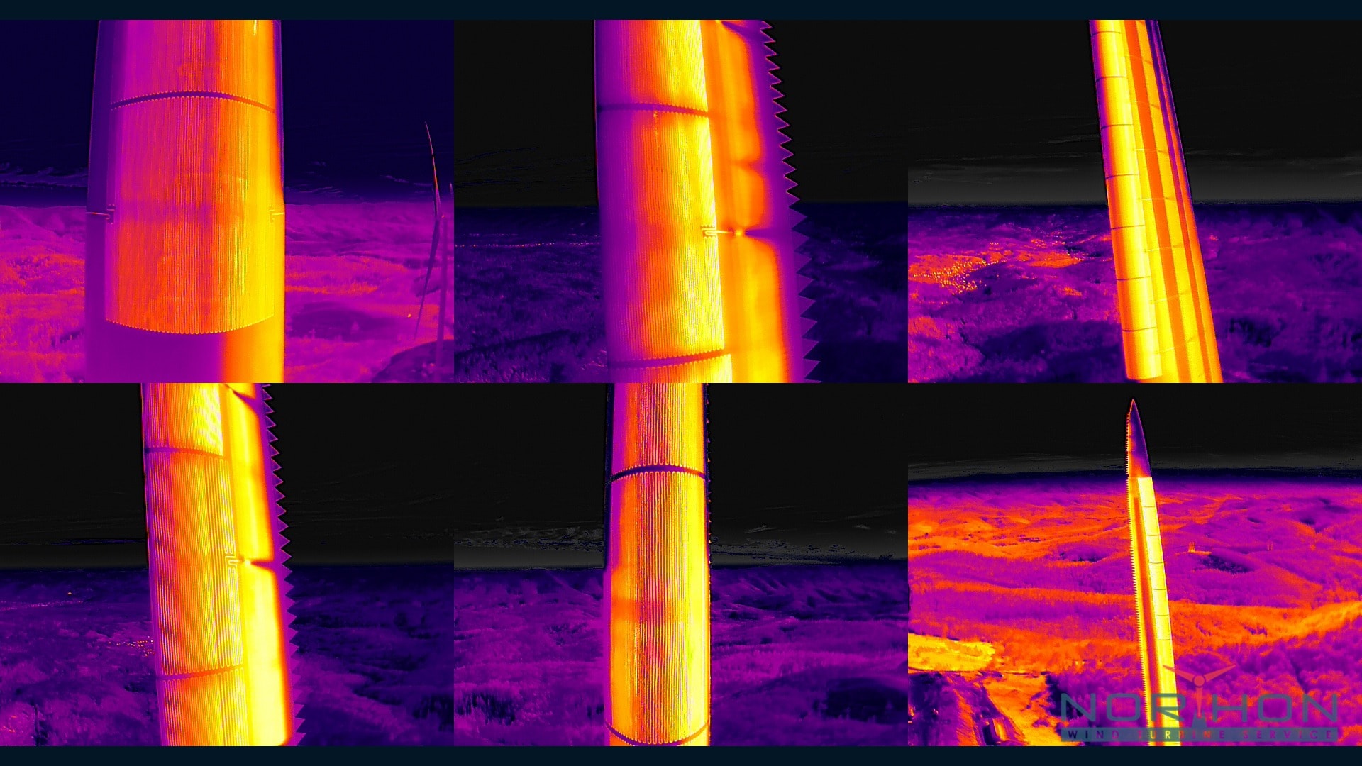 Termogram łopaty turbiny wiatrowej podczas kontroli systemu Anti-Icing z drona